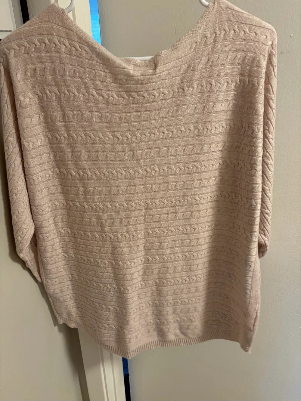 Market & Spruce Women's Light Pink Cream Cable-Textured Scoop Neck Sweater